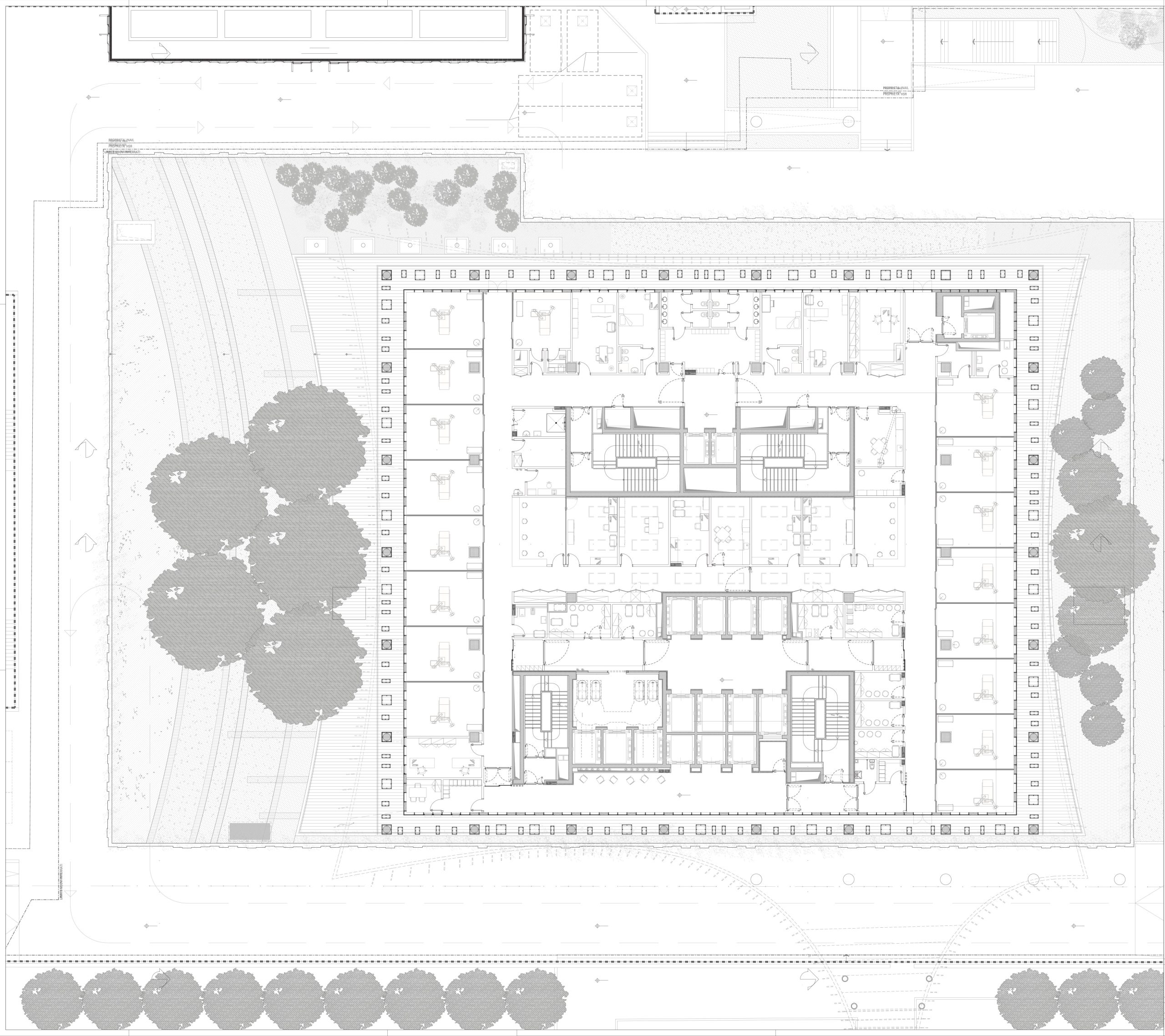 Grundriss Erdgeschoss, Mario Cucinella Architects, Ospedale San Raffaele, Mailand, Zeichnung: Mario Cucinella Architects